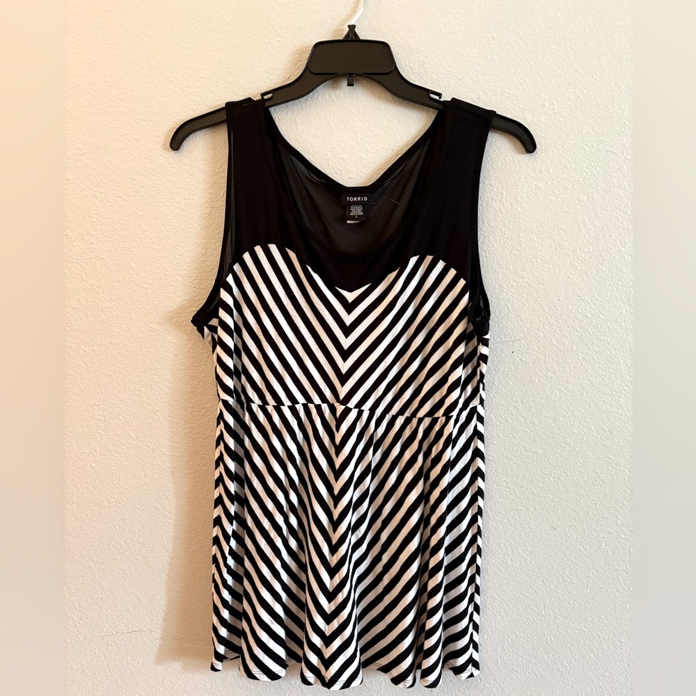 Torrid Black and White Striped Tank Top